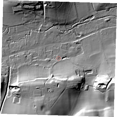 Shaded relief map of the ground around TN161JE, computed from Environment Agency LiDAR. The ground here sits at about 89 m above sea level and falls 33 m across the surrounding 800 m. Surface water reaching this point runs off ground lying to the south, 18.7 m higher.