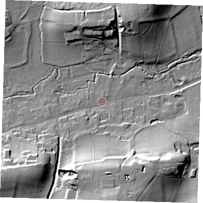 Shaded relief map of the ground around TN161JJ, computed from Environment Agency LiDAR. The ground here sits at about 88 m above sea level and falls 30 m across the surrounding 800 m. Surface water reaching this point runs off ground lying to the south, 25.9 m higher.