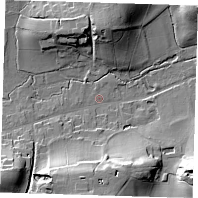 Shaded relief map of the ground around TN161JL, computed from Environment Agency LiDAR. The ground here sits at about 88 m above sea level and falls 29 m across the surrounding 800 m. Surface water reaching this point runs off ground lying to the south, 24.5 m higher.