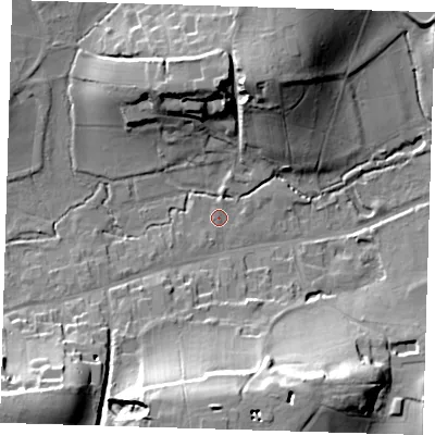 Shaded relief map of the ground around TN161JP, computed from Environment Agency LiDAR. The ground here sits at about 88 m above sea level and falls 28 m across the surrounding 800 m. Surface water reaching this point runs off ground lying to the south-west, 25.4 m higher.