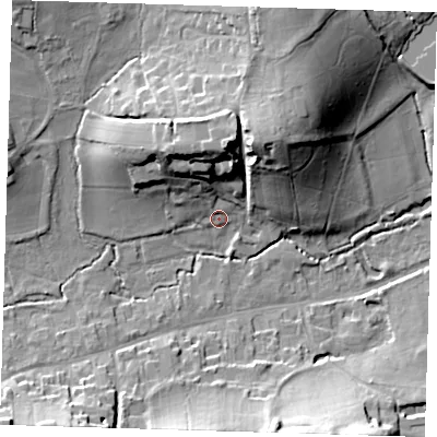 Shaded relief map of the ground around TN161JT, computed from Environment Agency LiDAR. The ground here sits at about 89 m above sea level and falls 22 m across the surrounding 800 m. Surface water reaching this point runs off ground lying to the north, 19.6 m higher.