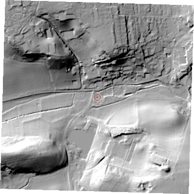 Shaded relief map of the ground around TN161RD, computed from Environment Agency LiDAR. The ground here sits at about 110 m above sea level and falls 39 m across the surrounding 800 m. Surface water reaching this point runs off ground lying to the south-east, 37.0 m higher.