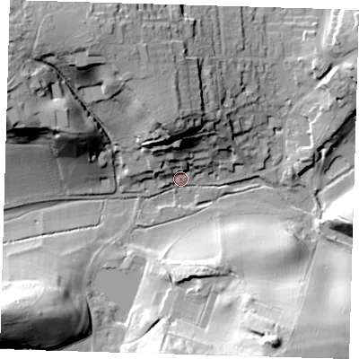 Shaded relief map of the ground around TN161RQ, computed from Environment Agency LiDAR. The ground here sits at about 111 m above sea level and falls 39 m across the surrounding 800 m. Surface water reaching this point runs off ground lying to the south-south-east, 37.6 m higher.