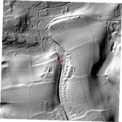 Shaded relief map of the ground around TN161TB, computed from Environment Agency LiDAR. The ground here sits at about 118 m above sea level and falls 60 m across the surrounding 800 m. Surface water reaching this point runs off ground lying to the south-south-east, 43.3 m higher.