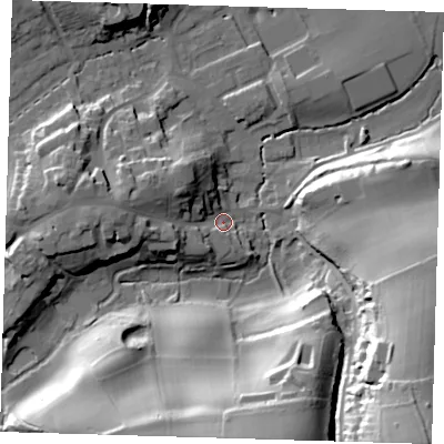 Shaded relief map of the ground around TN161TJ, computed from Environment Agency LiDAR. The ground here sits at about 106 m above sea level and falls 51 m across the surrounding 800 m. Surface water reaching this point runs off ground lying to the west, 15.0 m higher.