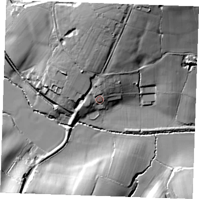 Shaded relief map of the ground around TN171HN, computed from Environment Agency LiDAR. The ground here sits at about 42 m above sea level and falls 35 m across the surrounding 800 m. Surface water reaching this point runs off ground lying to the north, 7.9 m higher.