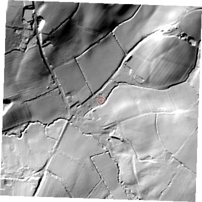 Shaded relief map of the ground around TN171LP, computed from Environment Agency LiDAR. The ground here sits at about 40 m above sea level and falls 40 m across the surrounding 800 m. Surface water reaching this point runs off ground lying to the east-south-east, 20.2 m higher.