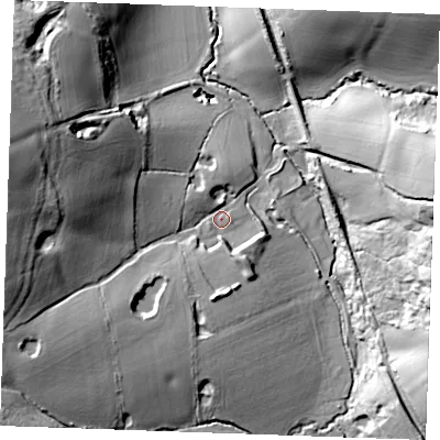Shaded relief map of the ground around TN172QZ, computed from Environment Agency LiDAR. The ground here sits at about 46 m above sea level and falls 39 m across the surrounding 800 m. Surface water reaching this point runs off ground lying to the west-north-west, 31.1 m higher.