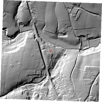 Shaded relief map of the ground around TN184BG, computed from Environment Agency LiDAR. The ground here sits at about 39 m above sea level and falls 39 m across the surrounding 800 m. Surface water reaching this point runs off ground lying to the west-south-west, 7.6 m higher.