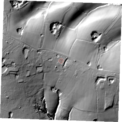 Shaded relief map of the ground around TN197AZ, computed from Environment Agency LiDAR. The ground here sits at about 71 m above sea level and falls 56 m across the surrounding 800 m. Surface water reaching this point runs off ground lying to the west-north-west, 3.1 m higher.