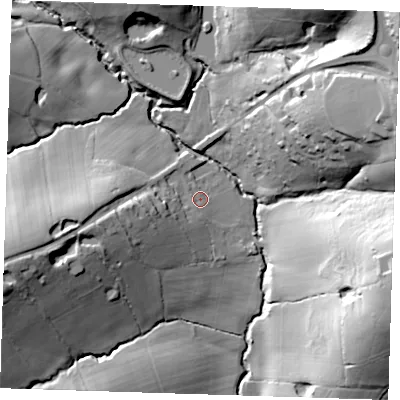 Shaded relief map of the ground around TN206EH, computed from Environment Agency LiDAR. The ground here sits at about 67 m above sea level and falls 44 m across the surrounding 800 m. Surface water reaching this point runs off ground lying to the west-south-west, 18.6 m higher.