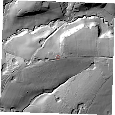 Shaded relief map of the ground around TN206LL, computed from Environment Agency LiDAR. The ground here sits at about 88 m above sea level and falls 45 m across the surrounding 800 m. Surface water reaching this point runs off ground lying to the north-east, 4.8 m higher.