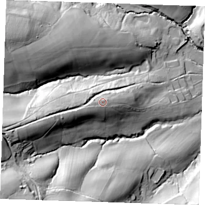 Shaded relief map of the ground around TN206RJ, computed from Environment Agency LiDAR. The ground here sits at about 82 m above sea level and falls 63 m across the surrounding 800 m. Surface water reaching this point runs off ground lying to the west-south-west, 5.6 m higher.