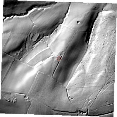 Shaded relief map of the ground around TN206RP, computed from Environment Agency LiDAR. The ground here sits at about 90 m above sea level and falls 71 m across the surrounding 800 m. Surface water reaching this point runs off ground lying to the south-south-west, 28.4 m higher.