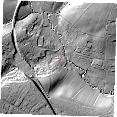 Shaded relief map of the ground around TN210HH, computed from Environment Agency LiDAR. The ground here sits at about 51 m above sea level and falls 38 m across the surrounding 800 m. Surface water reaching this point runs off ground lying to the west-south-west, 30.2 m higher.