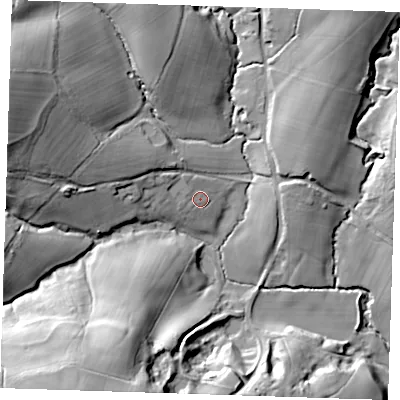 Shaded relief map of the ground around TN219AR, computed from Environment Agency LiDAR. The ground here sits at about 62 m above sea level and falls 41 m across the surrounding 800 m. Surface water reaching this point runs off ground lying to the west-north-west, 4.9 m higher.