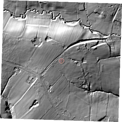 Shaded relief map of the ground around TN219EB, computed from Environment Agency LiDAR. The ground here sits at about 65 m above sea level and falls 29 m across the surrounding 800 m. Surface water reaching this point runs off ground lying to the north-north-west, 1.1 m higher.