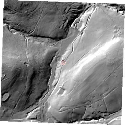 Shaded relief map of the ground around TN219JG, computed from Environment Agency LiDAR. The ground here sits at about 78 m above sea level and falls 52 m across the surrounding 800 m. Surface water reaching this point runs off ground lying to the east-south-east, 30.9 m higher.