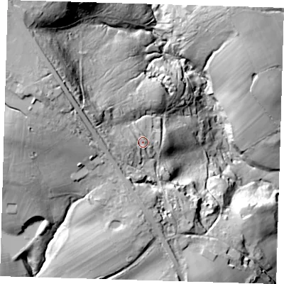 Shaded relief map of the ground around TN223LR, computed from Environment Agency LiDAR. The ground here sits at about 89 m above sea level and falls 58 m across the surrounding 800 m. Surface water reaching this point runs off ground lying to the west-south-west, 10.6 m higher.