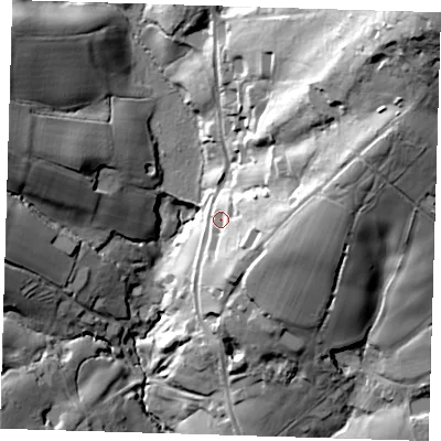Shaded relief map of the ground around TN224AD, computed from Environment Agency LiDAR. The ground here sits at about 63 m above sea level and falls 75 m across the surrounding 800 m. Surface water reaching this point runs off ground lying to the east, 19.9 m higher.