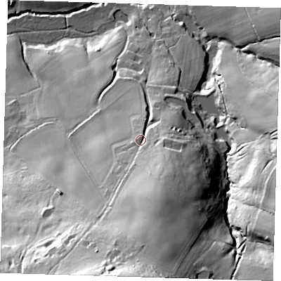 Shaded relief map of the ground around TN224QD, computed from Environment Agency LiDAR. The ground here sits at about 70 m above sea level and falls 79 m across the surrounding 800 m. Surface water reaching this point runs off ground lying to the south-south-east, 24.5 m higher.