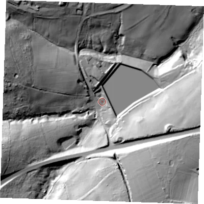 Shaded relief map of the ground around TN24AS, computed from Environment Agency LiDAR. The ground here sits at about 54 m above sea level and falls 44 m across the surrounding 800 m. Surface water reaching this point runs off ground lying to the south-south-east, 38.8 m higher.