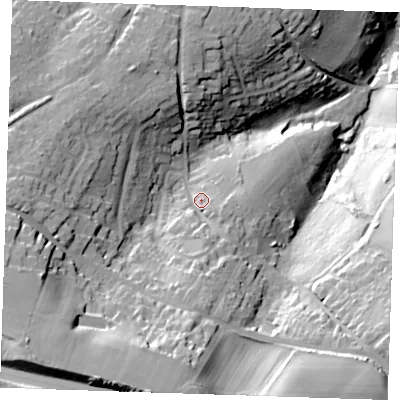 Shaded relief map of the ground around TN24LH, computed from Environment Agency LiDAR. The ground here sits at about 114 m above sea level and falls 62 m across the surrounding 800 m. Surface water reaching this point runs off ground lying to the south, 16.3 m higher.