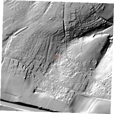 Shaded relief map of the ground around TN24LL, computed from Environment Agency LiDAR. The ground here sits at about 112 m above sea level and falls 54 m across the surrounding 800 m. Surface water reaching this point runs off ground lying to the south-south-west, 31.7 m higher.
