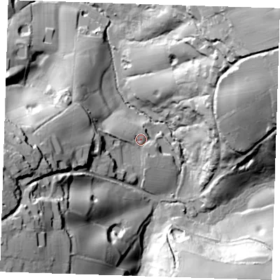 Shaded relief map of the ground around TN30NE, computed from Environment Agency LiDAR. The ground here sits at about 52 m above sea level and falls 59 m across the surrounding 800 m. Surface water reaching this point runs off ground lying to the west, 47.4 m higher.