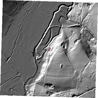 Shaded relief map of the ground around TN30SD, computed from Environment Agency LiDAR. The ground here sits at about 37 m above sea level and falls 52 m across the surrounding 800 m. Surface water reaching this point runs off ground lying to the south-east, 46.7 m higher.