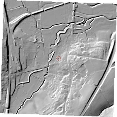Shaded relief map of the ground around TN325DE, computed from Environment Agency LiDAR. The ground here sits at about 11 m above sea level and falls 32 m across the surrounding 800 m. Surface water reaching this point runs off ground lying to the east-south-east, 8.5 m higher.