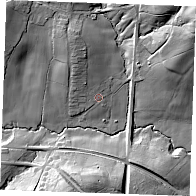 Shaded relief map of the ground around TN325LY, computed from Environment Agency LiDAR. The ground here sits at about 37 m above sea level and falls 48 m across the surrounding 800 m. Surface water reaching this point runs off ground lying to the north-west, 10.1 m higher.