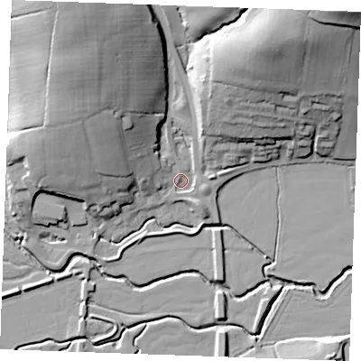 Shaded relief map of the ground around TN325NR, computed from Environment Agency LiDAR. The ground here sits at about 11 m above sea level and falls 48 m across the surrounding 800 m. Surface water reaching this point runs off ground lying to the north-east, 36.3 m higher.