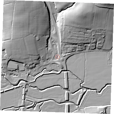 Shaded relief map of the ground around TN325PG, computed from Environment Agency LiDAR. The ground here sits at about 11 m above sea level and falls 48 m across the surrounding 800 m. Surface water reaching this point runs off ground lying to the north-north-east, 36.1 m higher.
