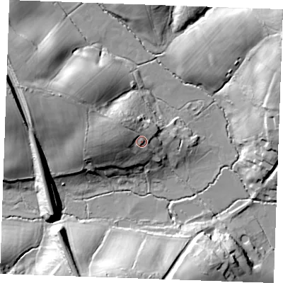 Shaded relief map of the ground around TN330ND, computed from Environment Agency LiDAR. The ground here sits at about 29 m above sea level and falls 32 m across the surrounding 800 m. Surface water reaching this point runs off ground lying to the west, 8.2 m higher.