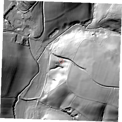Shaded relief map of the ground around TN330SR, computed from Environment Agency LiDAR. The ground here sits at about 38 m above sea level and falls 54 m across the surrounding 800 m. Surface water reaching this point runs off ground lying to the east-south-east, 37.9 m higher.