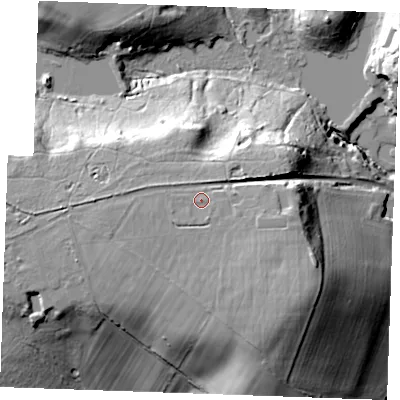 Shaded relief map of the ground around TN330SY, computed from Environment Agency LiDAR. The ground here sits at about 56 m above sea level and falls 37 m across the surrounding 800 m. Surface water reaching this point runs off ground lying to the south-south-east, 4.4 m higher.