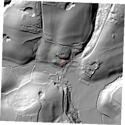 Shaded relief map of the ground around TN339AJ, computed from Environment Agency LiDAR. The ground here sits at about 16 m above sea level and falls 44 m across the surrounding 800 m. Surface water reaching this point runs off ground lying to the north, 10.2 m higher.