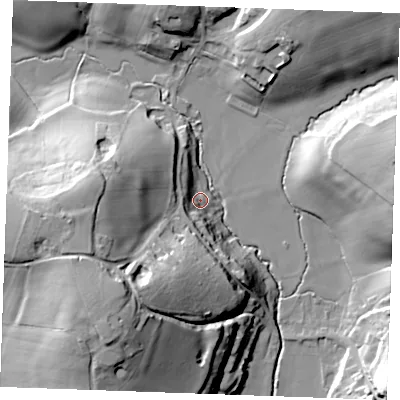 Shaded relief map of the ground around TN339AL, computed from Environment Agency LiDAR. The ground here sits at about 11 m above sea level and falls 46 m across the surrounding 800 m. Surface water reaching this point runs off ground lying to the south-west, 42.0 m higher.