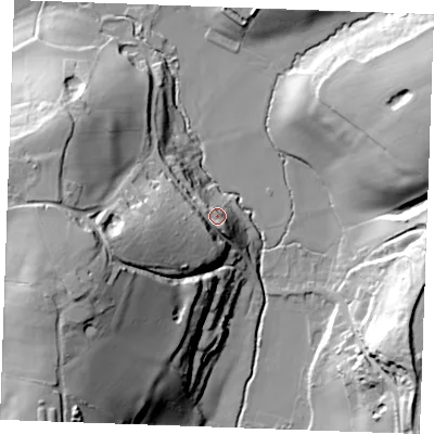 Shaded relief map of the ground around TN339AN, computed from Environment Agency LiDAR. The ground here sits at about 20 m above sea level and falls 46 m across the surrounding 800 m. Surface water reaching this point runs off ground lying to the west-south-west, 23.4 m higher.