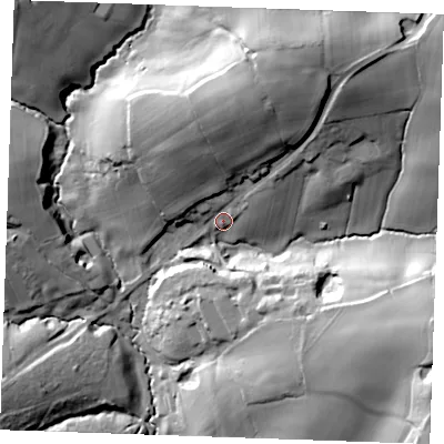 Shaded relief map of the ground around TN339BB, computed from Environment Agency LiDAR. The ground here sits at about 35 m above sea level and falls 43 m across the surrounding 800 m. Surface water reaching this point runs off ground lying to the east-south-east, 32.6 m higher.