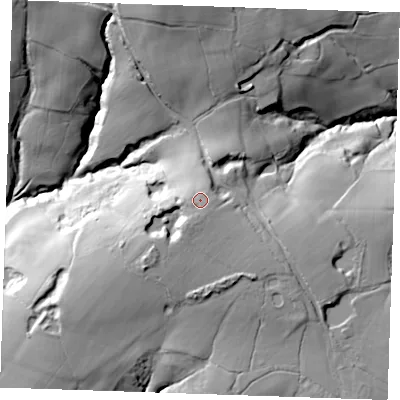 Shaded relief map of the ground around TN339FB, computed from Environment Agency LiDAR. The ground here sits at about 91 m above sea level and falls 43 m across the surrounding 800 m. Surface water reaching this point runs off ground lying to the south-south-west, 3.5 m higher.