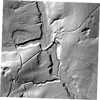 Shaded relief map of the ground around TN339PH, computed from Environment Agency LiDAR. The ground here sits at about 18 m above sea level and falls 48 m across the surrounding 800 m. Surface water reaching this point runs off ground lying to the west-south-west, 27.0 m higher.