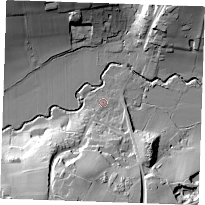 Shaded relief map of the ground around TN38EF, computed from Environment Agency LiDAR. The ground here sits at about 42 m above sea level and falls 47 m across the surrounding 800 m. Surface water reaching this point runs off ground lying to the south-west, 1.3 m higher.