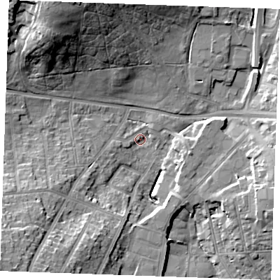 Shaded relief map of the ground around TN393PN, computed from Environment Agency LiDAR. The ground here sits at about 6 m above sea level and falls 23 m across the surrounding 800 m. Surface water reaching this point runs off ground lying to the south-west, 17.1 m higher.
