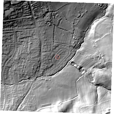Shaded relief map of the ground around TN394NU, computed from Environment Agency LiDAR. The ground here sits at about 12 m above sea level and falls 28 m across the surrounding 800 m. Surface water reaching this point runs off ground lying to the north-west, 2.4 m higher.