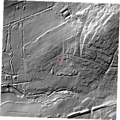 Shaded relief map of the ground around TN394TW, computed from Environment Agency LiDAR. The ground here sits at about 6 m above sea level and falls 28 m across the surrounding 800 m. Surface water reaching this point runs off ground lying to the east-north-east, 17.0 m higher.