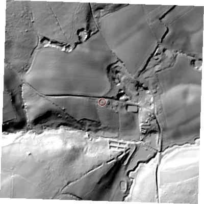 Shaded relief map of the ground around TN39AD, computed from Environment Agency LiDAR. The ground here sits at about 95 m above sea level and falls 63 m across the surrounding 800 m. Surface water reaching this point runs off ground lying to the north-north-west, 39.0 m higher.
