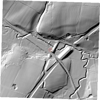Shaded relief map of the ground around TN39LD, computed from Environment Agency LiDAR. The ground here sits at about 55 m above sea level and falls 47 m across the surrounding 800 m. Surface water reaching this point runs off ground lying to the south-south-west, 22.3 m higher.