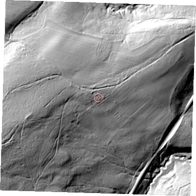 Shaded relief map of the ground around TN39LQ, computed from Environment Agency LiDAR. The ground here sits at about 115 m above sea level and falls 73 m across the surrounding 800 m. Surface water reaching this point runs off ground lying to the west-north-west, 6.2 m higher.